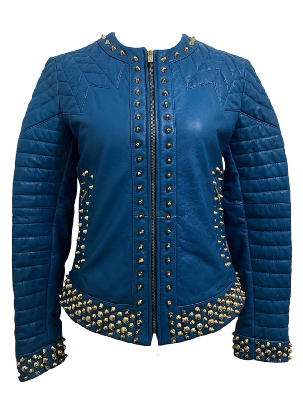 Just Cavalli Blue Leather Studded Jacket